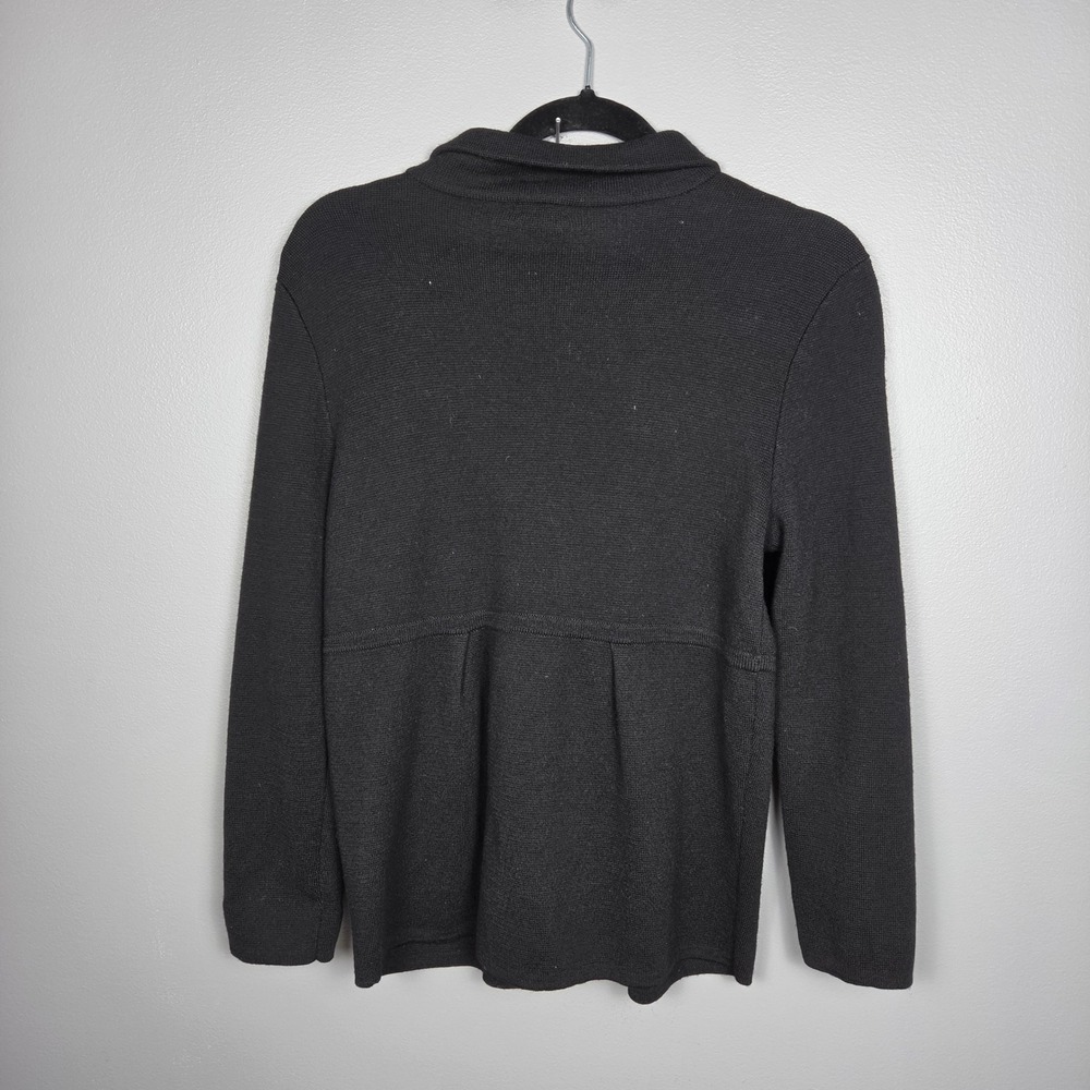 J.Crew Womens M Sweater Coat 100% Wool Peplum Cardigan Collared Knit Black - Picture 2 of 5